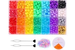 MISS RABBIT Pony Beads for Bracelet Making Kit, Rainbow Kandi Beads for Jewelry Making DIY Crafts School Gift Hair Beads for Hair Braids with Rubber Band and Hair Beader