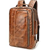 LANNSYNE Vegetable Tanned Leather Backpack for men, Expandable Leather Backpack Fits 15.6 Laptop, Tote Shoulder Travel Bag Rucksack