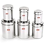 Sumeet Stainless Steel Vertical Canisters/Ubha Dabba/Storage Containers Set of 6Pcs (350ML, 500ML, 700ML, 900ML, 1.25Ltr, 1.6Ltr)