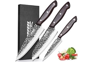 Topfeel Chef Knife 3PCS, High Carbon Hand Forged Stainless Steel Japanese Knife Sets, Ultra Sharp Professional Kitchen Knife 