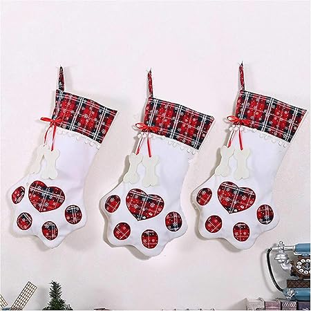 Speed Sell Eu Chaussettes De Noel Pour Animal Domestique Motif Pattes De Chien Et Chat Chaussettes De Cheminee En Peluche A Suspendre Decoration De Noel Amazon Fr Cuisine Maison