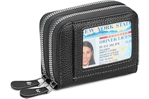 RNIEGA Credit Card Holder Wallet RFID Blocking Leather Small Wallet for Women Double Zipper Wallet with ID Window