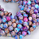 Zenkeeper 108 Pcs Sea Sediment Imperial Jasper Beads for Jewelry Making 8 MM Colorful Imperial Jasper Gemstones Loose Stone Beads