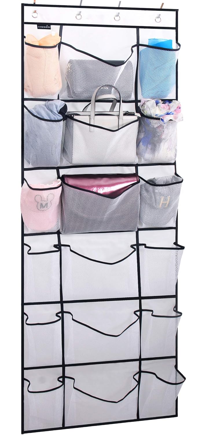 hanging shoe holder on Misslo Over The Door Shoe Organizer With 6 Extra Large Mesh Storage Pockets Hanging Shoe Holder Hanger White Hanging Organizers Nursery