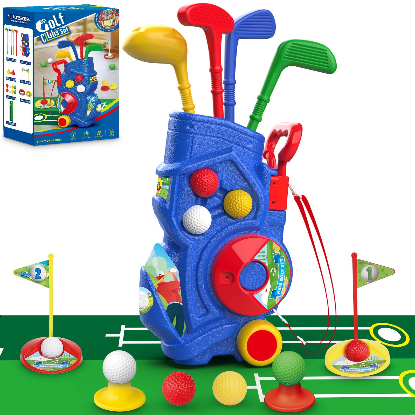 Photo 1 of Letapapa Toddler Golf Set, Kids Golf Clubs with Putting Mat, Toys for Boys 3 4 5+ Years Old, Sports Golf Toys with 4 Clubs, 8 Balls, 2 Practice Holes, Shoulder Strap, 20 PCS, Blue (LE-W-GOLF-BOY)
