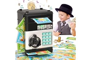 SevenQ Piggy Bank for Boys, Money Bank with Play Money Stickers,Password Auto Money Saving Box for Coin Bank Money Safe,Music Electronic ATM Bank for Kids Toys Christmas Birthday Gift Ideas