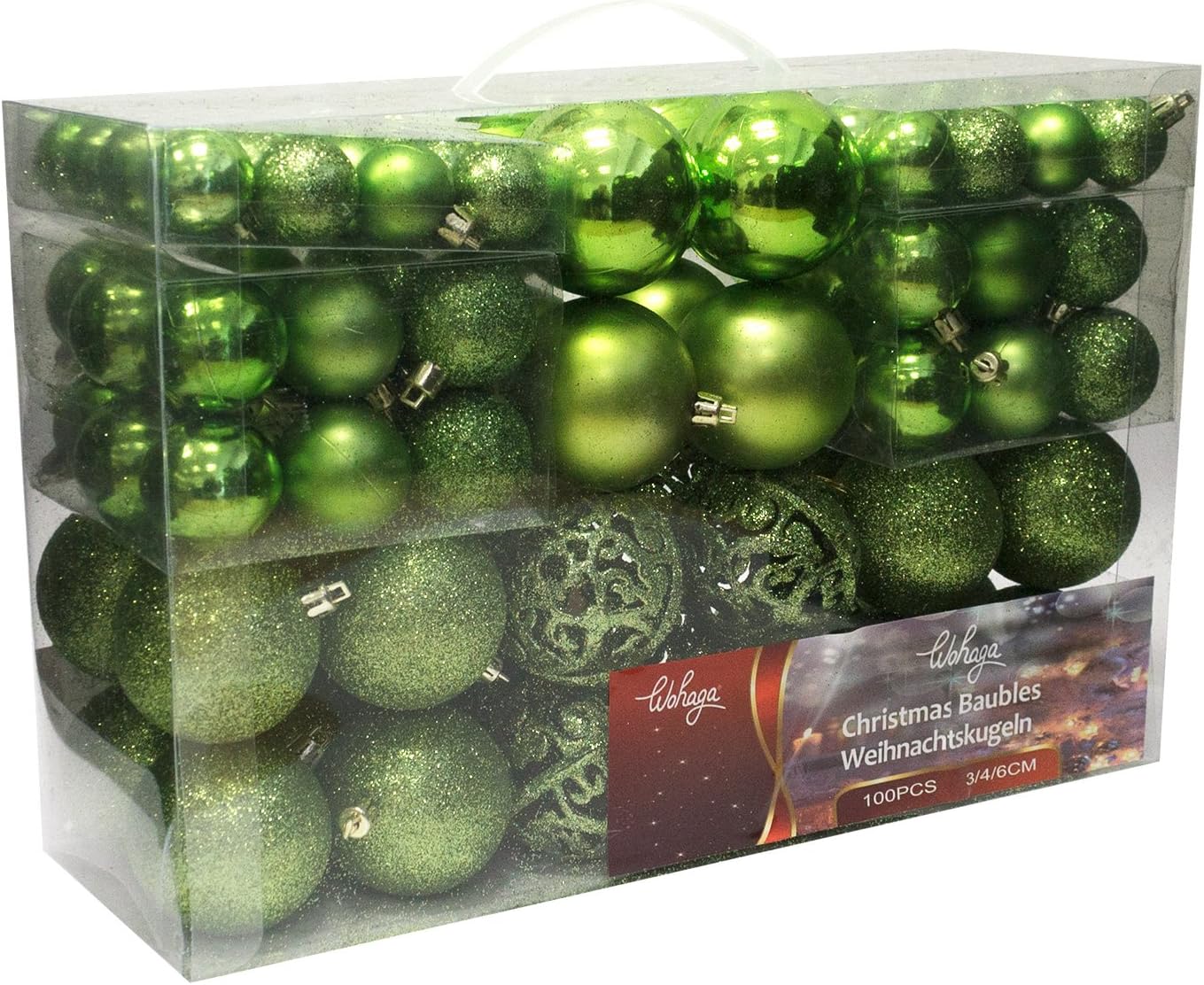 Wohaga® Set of 100 Christmas Baubles Ø 1.2/1.6/2.4' plastic pistachio Christmas Tree Baubles christmas tree ball