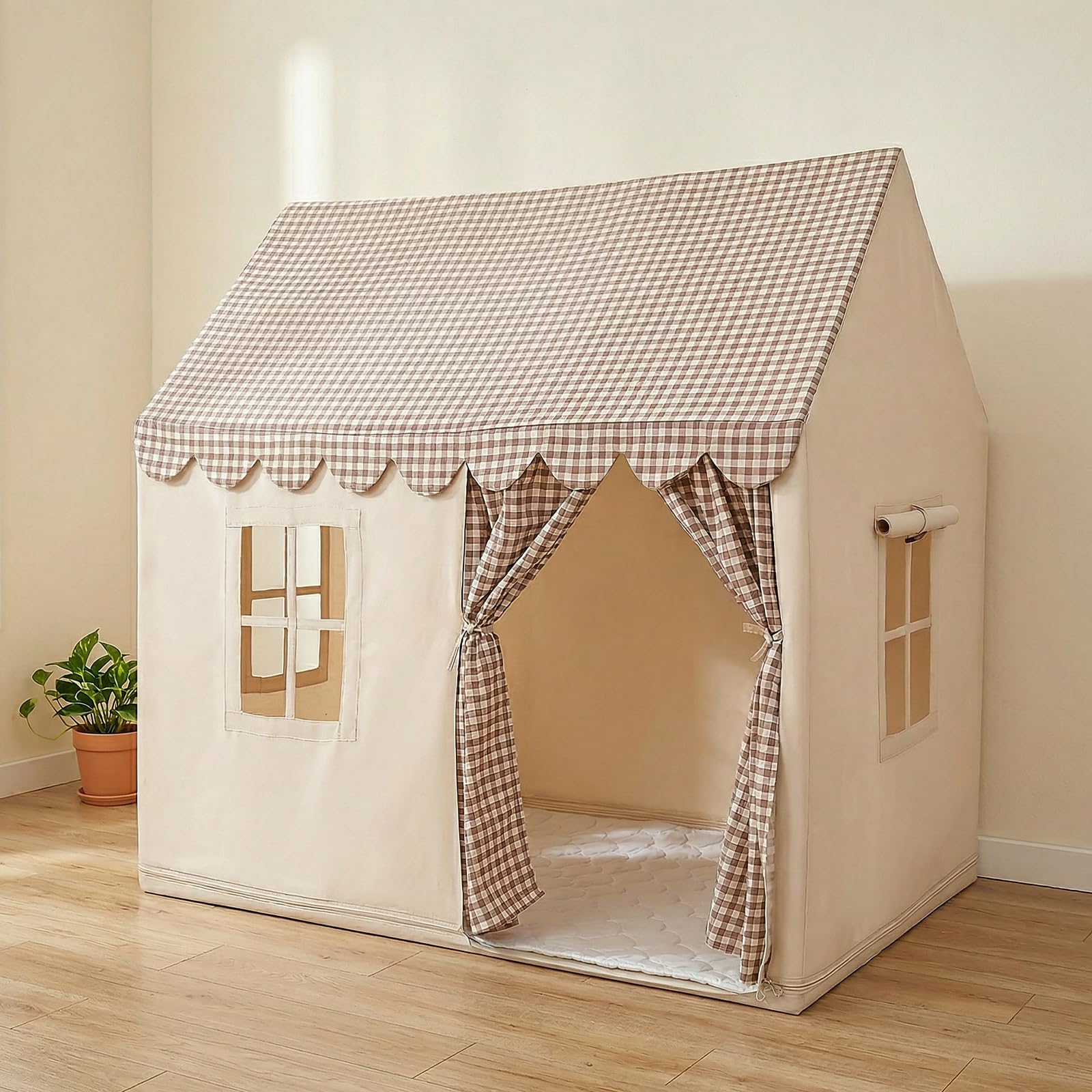 Wilwolfer Kids Play Tent Indoor: Princess Tent with Padded Mat - Large Toddlers Playhouse for Girls & Boys - Girls Tent Kids Toys House Birthday Gift(Plaid) — image 1