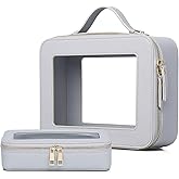 Pinkmik Clear Makeup Bag with Brush Bag 2pcs Waterproof Travel Case for Cosmetics and Toiletries Women's Cosmetic Organizer with Zipper (Gray, L+SLIM)