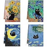 InIsaJace Black Cat Kitchen Towels, 4PCS Oil Painting Dish Towels for Cooking Cleaning, Absorbent Aesthetic Decorative Tea Towel with Hanging Loop for Home Kitchen(16 X 24 Inches)
