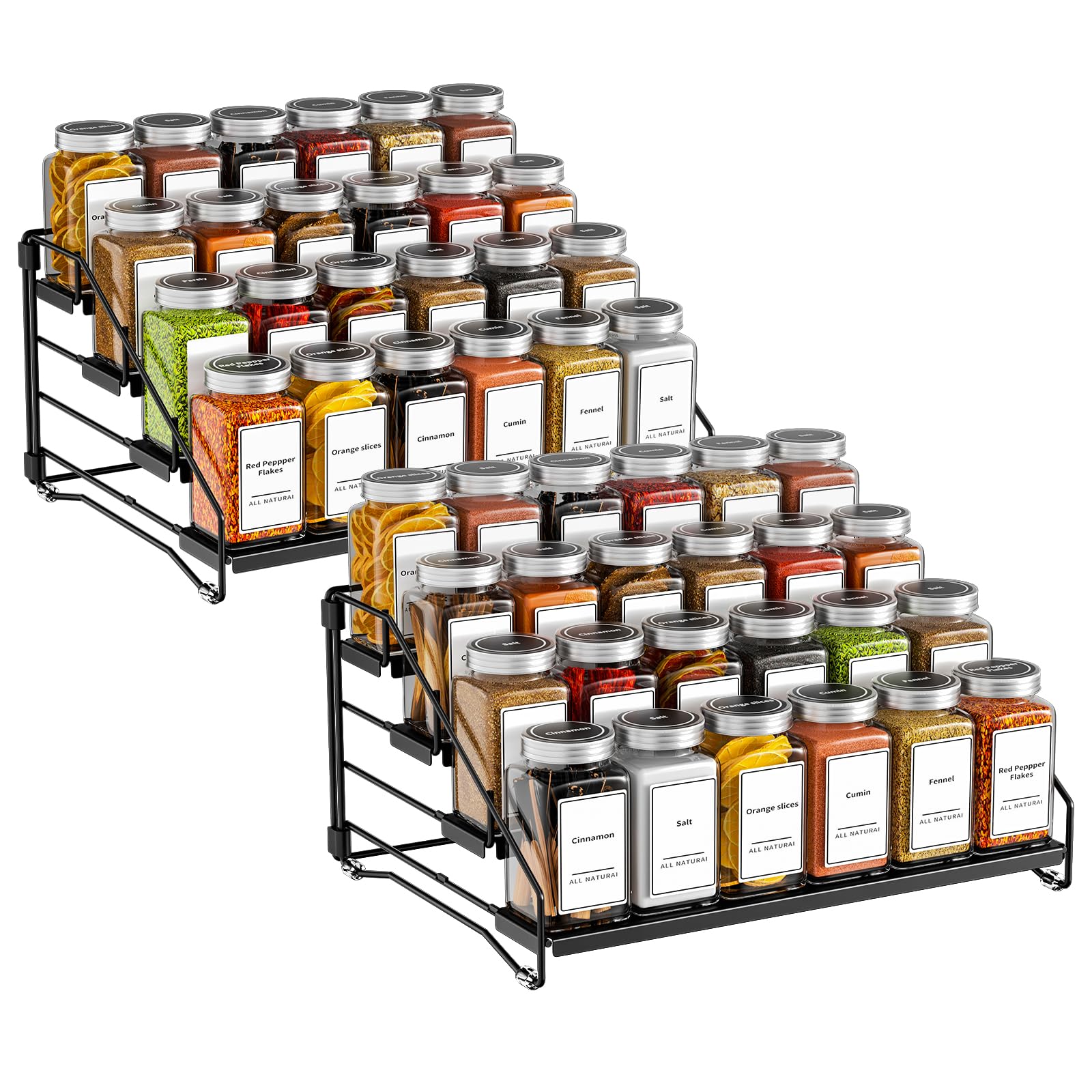 Photo 1 of BOIVSHI 4 Tier Spice Rack Organizer, Spice Rack for Cabinet, Adjustable Depth Seasoning Shelf for Countertop, Pantry, Seasoning Organizer, Metal, Black (2 Pack)