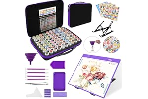 Mlife Diamond Painting Storage Boxes,1 Diamond Painting A4 Light Box Tracing Light Board with 3 Brightness, 80 Slots Bead Storage with 5D Diamond Art Accessories and Tools Kit（Purple）