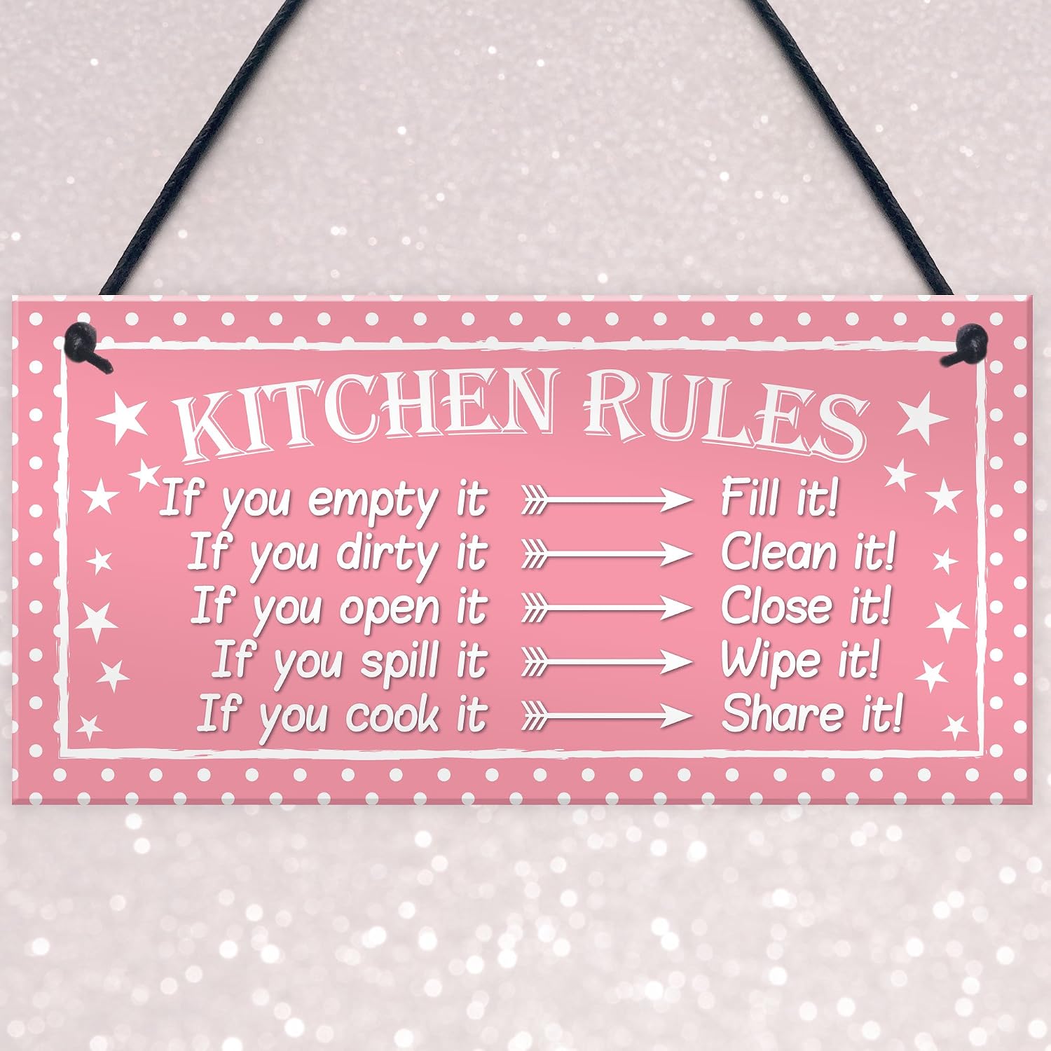 Red Ocean Funny Kitchen Rules Polka Dot Funny Home Decorative Hanging Plaque Friendship Gift Wall Sign, Pink, 200x100mm - Image 4