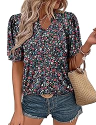 KISSMODA Women's Tunic Tops Casual V Neck Short