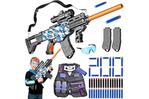 KRYPTYGENX Toy Gun Automatic Sniper Rifle with Lanyard, Electric Realistic Toy Foam Blasters- 200 Darts, Tactical Vest Set, Scope and 2 Clips, Cool Toys for Kids Ages 8-12, Birthday Xmas Gifts for Boys