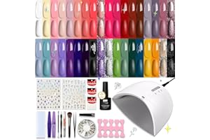 YTD Likomey Nail Gel Color Gel with UV LED Lamp Starter Kit 58 PCS,36 Colors and 4 Pcs Base Reinforce&Glossy/Matte Top Coat,Salon Quality Home DIY Pastel Nail Art Manicure Tools Gift Box Set