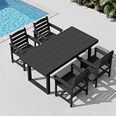 SERWALL HDPE Outdoor Dining Set for 4, 67'' Patio Table and Chairs Set | with Armchair Seat, Black