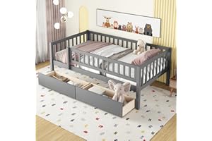 Harper & Bright Designs Twin Size Daybed with Storage Drawers, Wood Kids Twin Platform Bed Frame with Rails, No Box Spring Needed, Easy Assembly - Gray