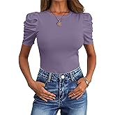ANRABESS Women Puff Short Sleeve Crewneck Dressy Casual Tops Summer Fitted Ribbed Knit Trendy Work Shirts 2026 Spring Clothes