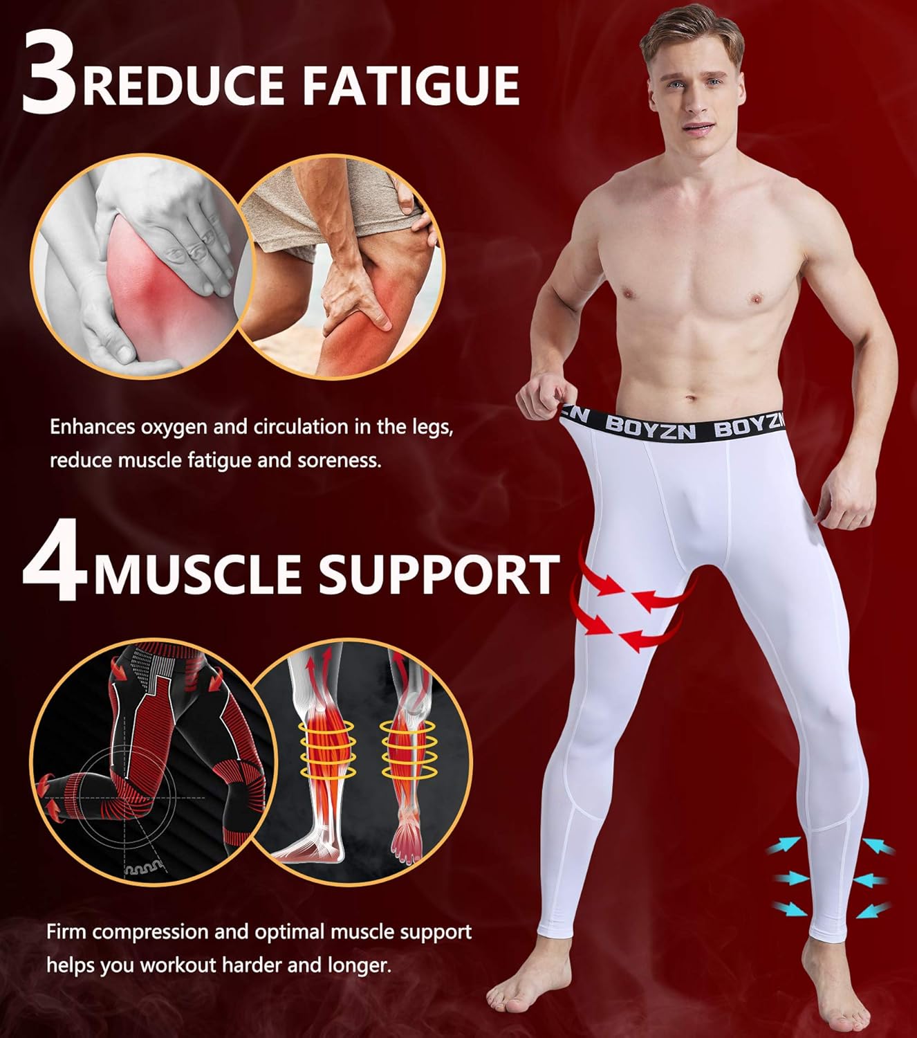 Boyzn Men's 2 Pack Sports Compression Pants Cool Dry Active Base Layer Tights Workout Running Leggings: Clothing
