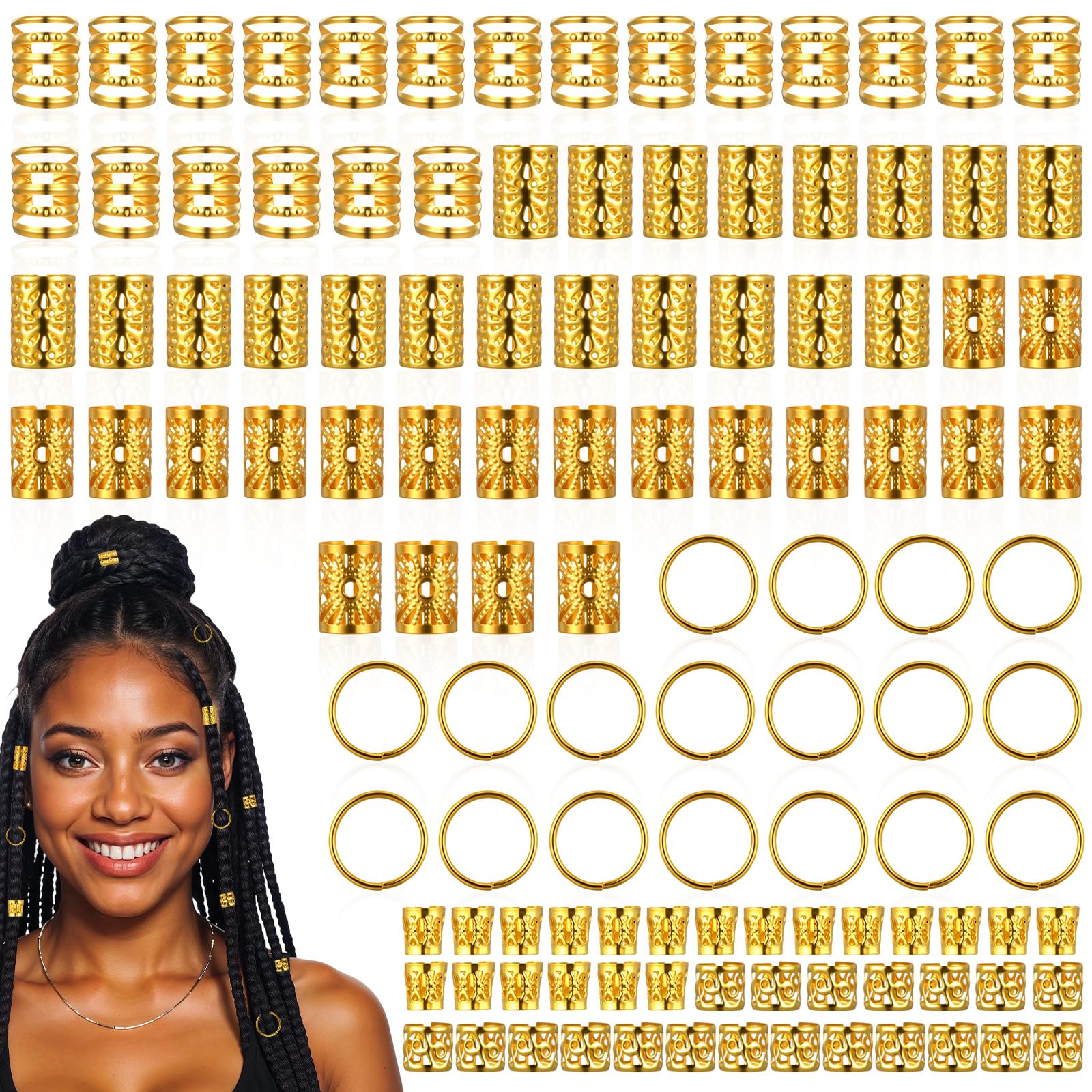 Photo 1 of 120pcs Gold Hair Cuffs Charms Rings for Braids, Gold Hair Jewelry Accessories Adjustable Loc Jewelry Dreadlocks Braid Clips Decorations for Black Women Men Festival Pirate