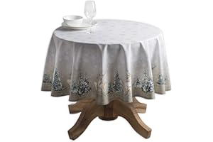 Maison d' Hermine Tablecloth 100% Cotton 63" Diameter Decorative Round Tablecloths Washable Table Cover, Home, Wedding, Restaurant, Deer in The Woods - Thanksgiving/Christmas