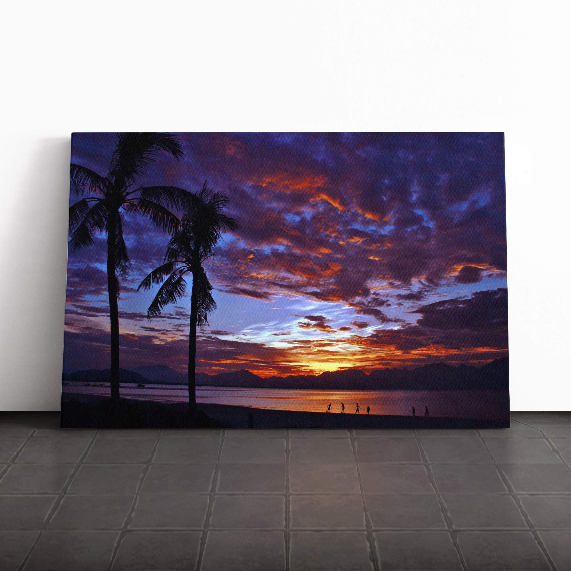 Purple Beach Sunset (2) Canvas Print | Gallery Wrapped 30mm Frame Wall Art | 20x14 inches | Ready to Hang | Modern Seascape Picture | Living Room Bedroom Lounge Office