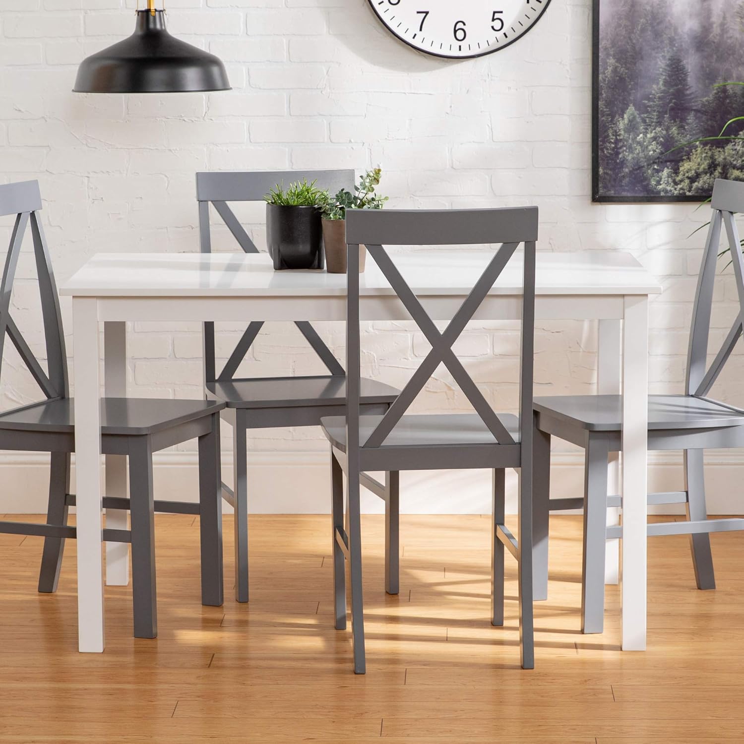 Walker Edison 4 Person Modern Farmhouse Wood Small Dining TableDining Room Kitchen Table Set Dining 4 Chairs Set White/Grey48 Inch: Furniture & Decor