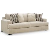 Signature Design by Ashley 97-Inch 3-Seat Chenille Sofa, Oatmeal Beige | Oatmeal 100% polyester chenille fabric with deep 23-inch seats, Contemporary living room style, Jasmine Grove Series