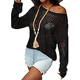 Zeagoo Crochet Tops for Women Off The Shoulder Sweaters Summer Long Sleeve Hollow Out Knit Beach Clothes S-XXL