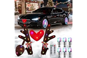 Angooni Remote-Control LED Christmas Reindeer Car Kit - Antlers Decoration with 6 Tiny LED Light for Tires, Christmas Decorations for Car Universal Fit with Jeeps, Trucks, Golf Carts..