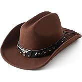 Lanzom Cowboy Hat for Women and Men with Shapeable Wide Brim Felt Western Hats for Cowboys and Cowgirls