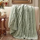 Amélie Home Chunky Knit Throw Blanket, Dual-Sided Soft Chenille Breathable Cable Knitted Blanket for Couch, Farmhouse Decorative Throw for Sofa & Chair, 50"x60", Sage Green