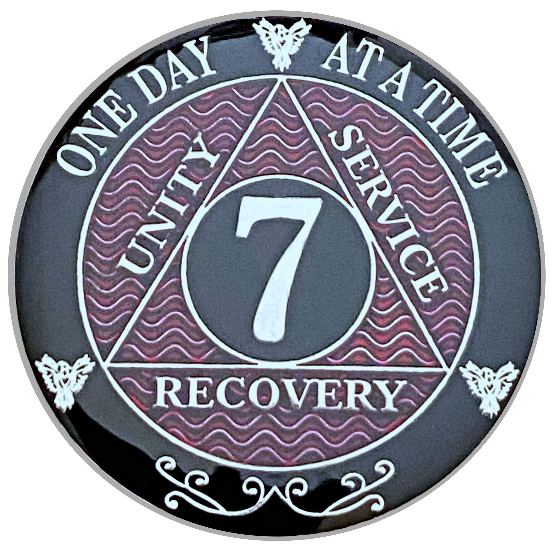 7 Year AA Coin Silver Color Plated-Medallion, Recovery Chip, 12 Step Token, Alcoholics Anonymous Coin
