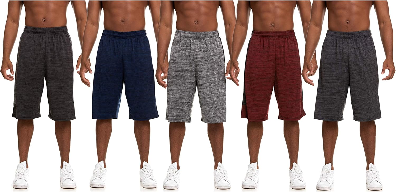 Essential Elements 5 Pack: Men's Active Performance Athletic Basketball Gym Workout Gym Cationic Shorts with Pockets at  Men’s Clothing store
