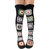SherryDC Women's Hangmade Flower Cable Knit Thigh High Socks Over Knee High Long Leg Warmers