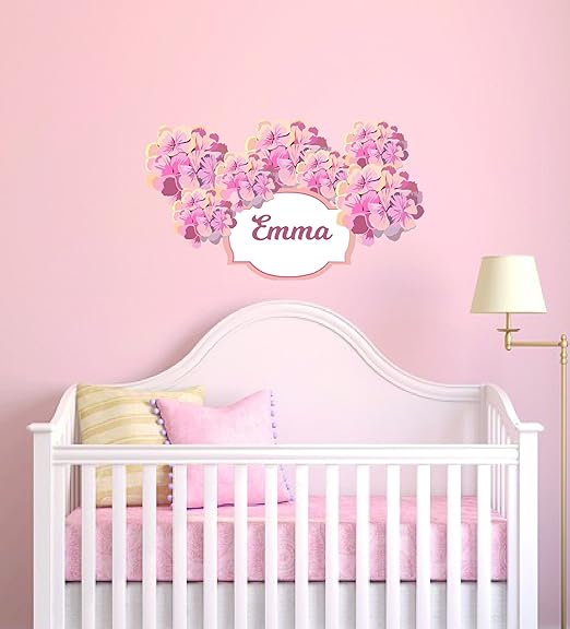 Custom Name Flowers Baby Girl Nursery Wall Decal For