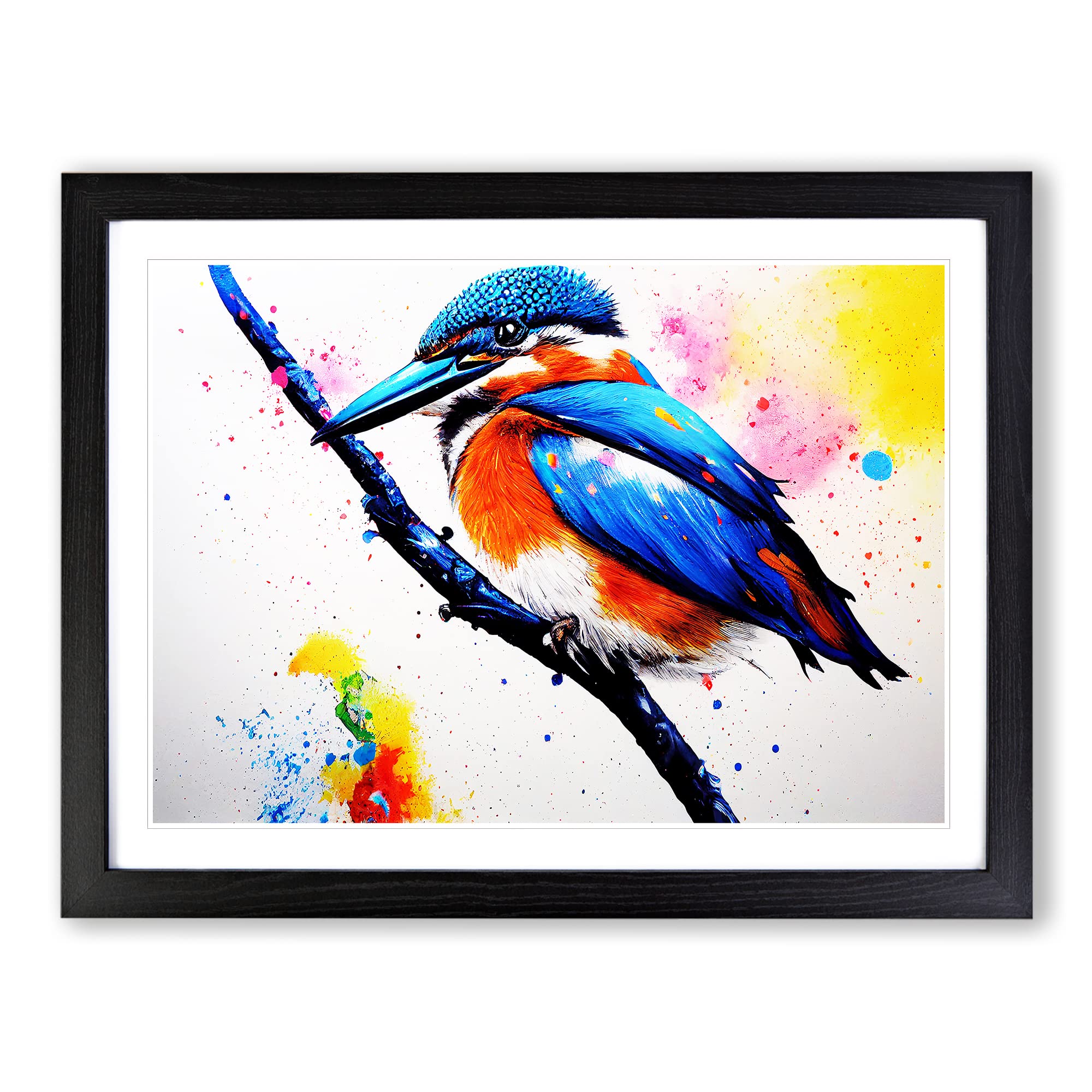Kingfisher Bird Splash Vol.3 Abstract Framed Print | A4 Black Framed Wall Art | Ready to Hang | Abstract Fantasy Picture | Living Room Bedroom Lounge Office