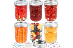 Wide Mouth Mason Jars, 16 oz Glass Canning Jars with Metal Lids and Bands, Set of 6