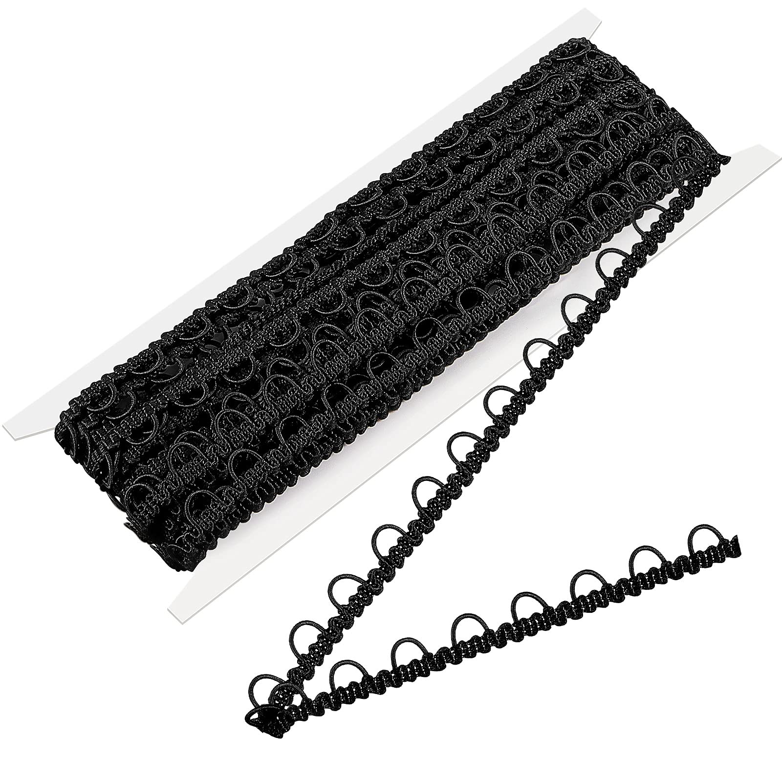 Photo 1 of 10 Yards Gimp Braid Trim with Elastic Button Loop Bridal Button Loops Dress Zipper Extender Upholstery Trim Sewing Embellishment for Wedding Costume DIY Crafts Jewelry Home Decor(Black)