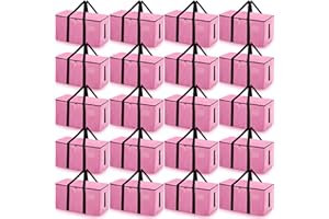 Wowangce 24 Pack Heavy Duty Moving Bags with Zippers and Handles Extra Large Storage Bags Space Saving Moving Boxes Collapsible College Packing Totes for Moving, Storage and Travel, 92L(Pink)