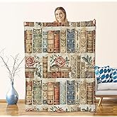 cromcu Book Blanket for Adults Book Lovers Kids Girls, Flannel Book Blankets Gifts, Rose Book Throw Blanket for Sofa Couch Bed Living Room Soft Warm Cozy Book Decor 60"" x 50""