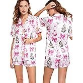 Christmas Pajamas for Women Set Christmas Lounge Sets Shorts Pajamas Set Button Down Sleepwear With Pocket