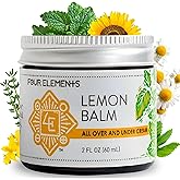 Four Elements Lemon Balm Face Moisturizer Cream - 2 Oz | Herbal Face Cream with Organic Lemon Balm, Chamomile, Shea Butter & Vitamin E | Body Hydrating Moisturizer Beauty Essential