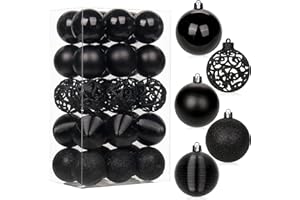 BRIFUL 30PCS 2.36" Christmas Ball Ornaments Shatterproof Black Christmas Tree Decorations Xmas Tree Balls Halloween Ornaments Décor