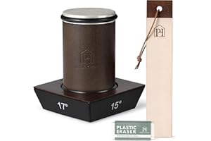 PARKWAY HOME Rolling Knife Sharpener with Leather Strop and 15, 17, 20 & 22 Degree Angles - Knife Sharpener Kit - Roller Knife Sharpening System with Stand, Holder & Eraser - Walnut Brown