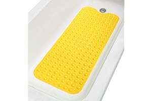 TIKE SMART Extra-Long Non-Slip Bathtub & Shower Mat 39”x16” (Smooth/Non-Textured Tubs Only) Safe, Clean, Machine-Washable, Superior Grip&Drainage, Vinyl, Opaque Yellow
