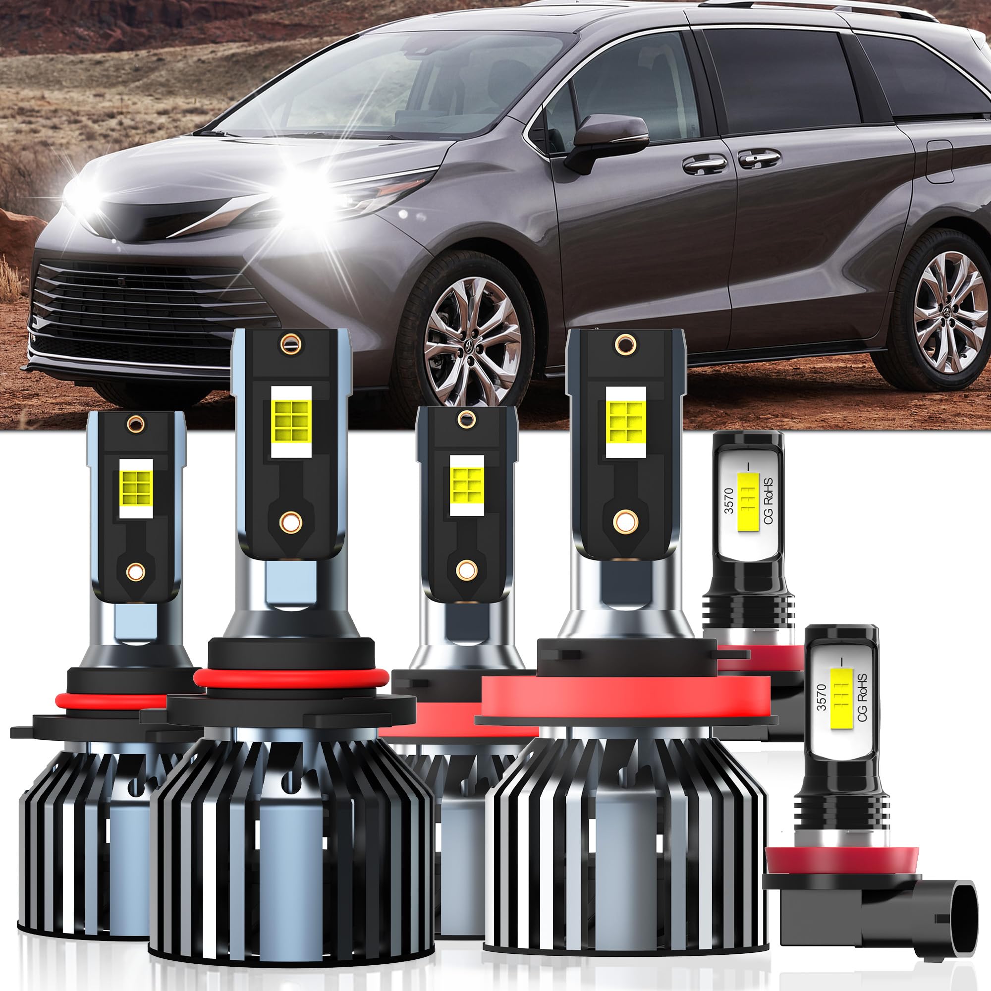 Photo 1 of XG Glitter Lights Fit For Toyota Sienna 2011-2020, 9005 High Beam H11 Low Beam H11 Fog Light Bulbs, High Power 6500K White Light, Pack of 6