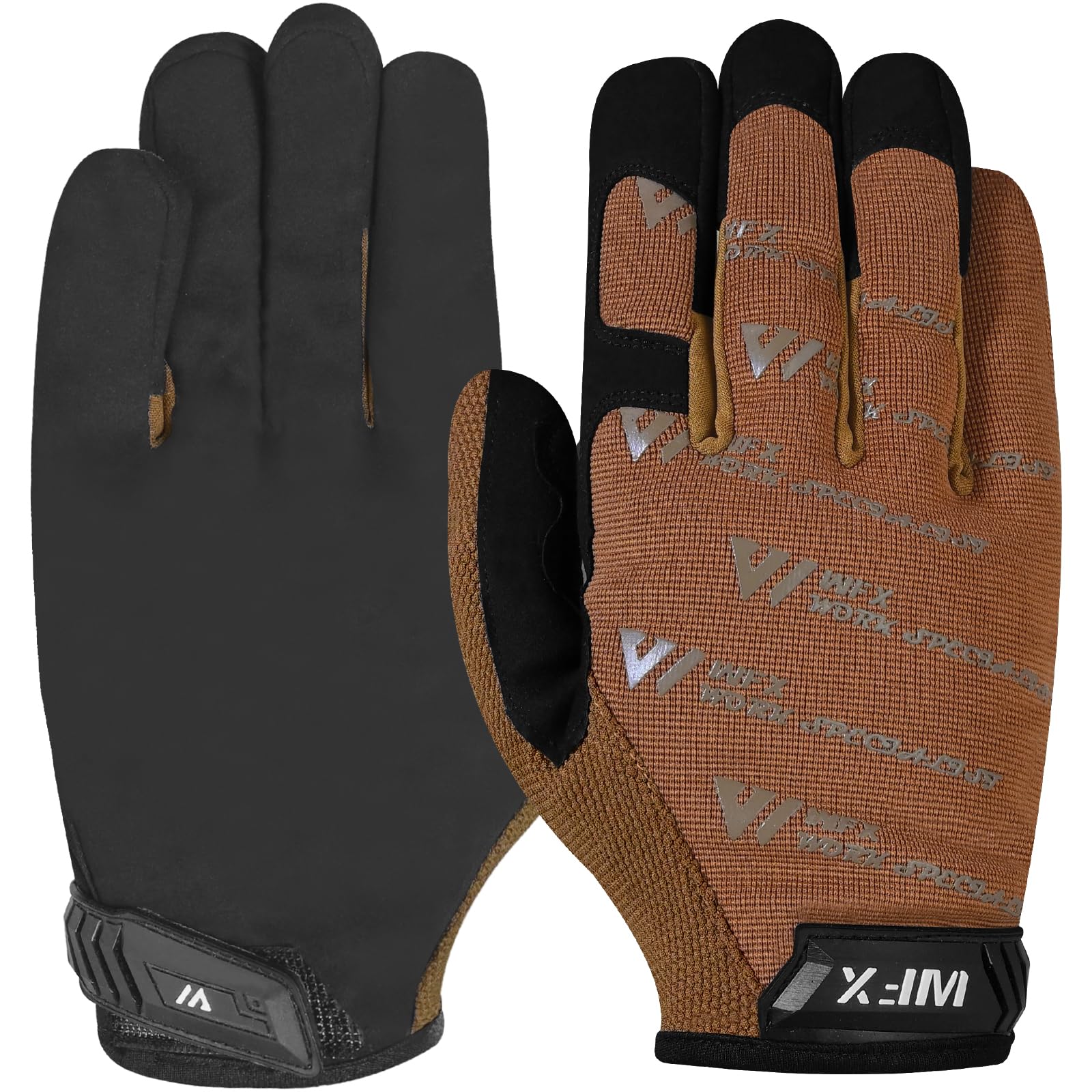WFX Safety Work Gloves Men & Women Gardening Working Mechanic Gloves Flexible Breathable Padded Palm Protection Synthetic Leather Multi Functional Heavy Duty Construction Builder (Brown, L)