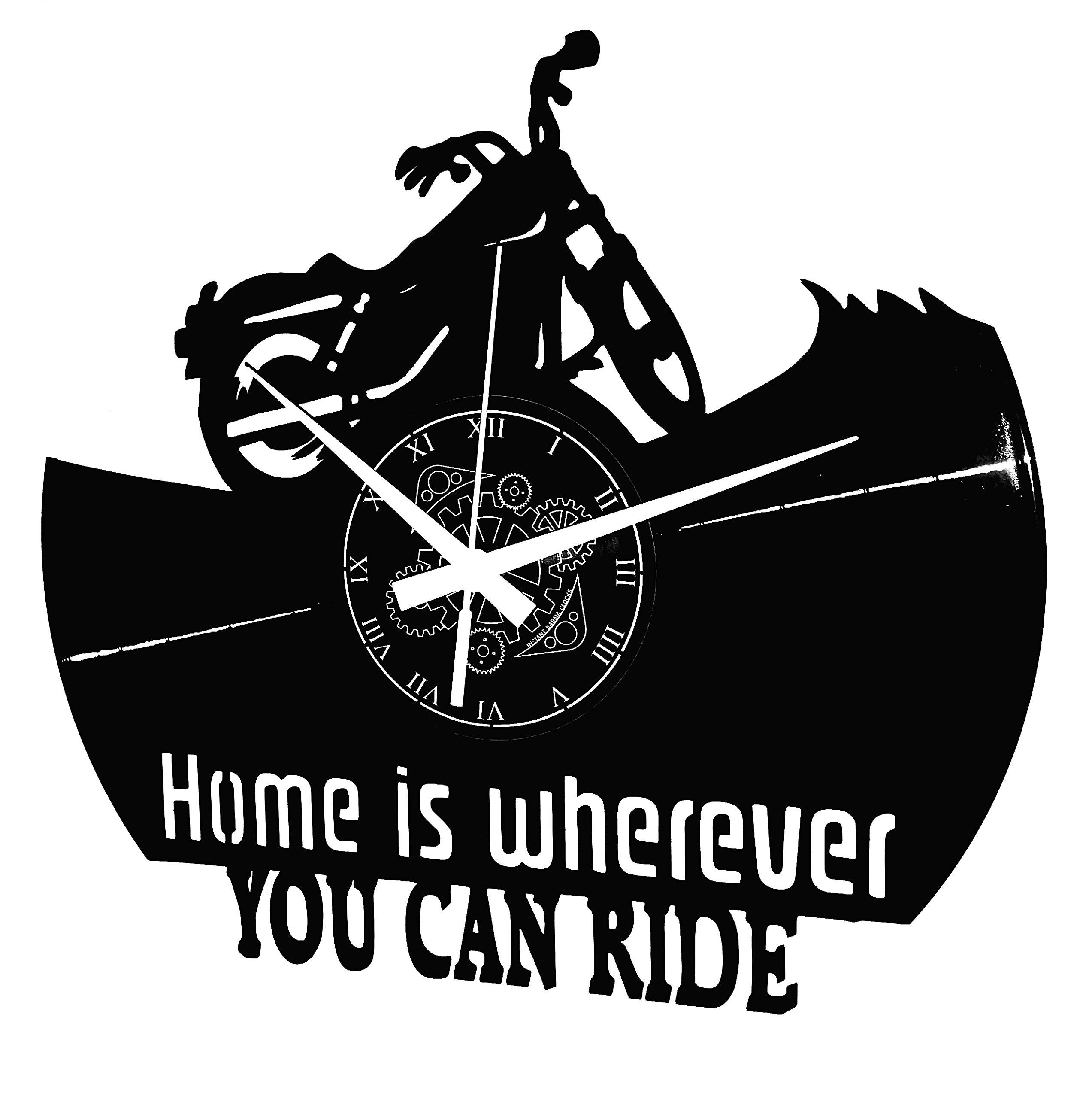 Instant Karma Clocks | Motorcycle Wall Clock – Biker, Helmet & Engine Silhouette – Silent No-Ticking | Perfect for Bedroom, Office, Studio, Cabin, Living Room – Unique Decoration